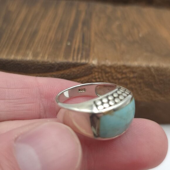 Size 6 Sterling Silver Turquoise Stone With Pattern Ring A1522 - Picture 5 of 8